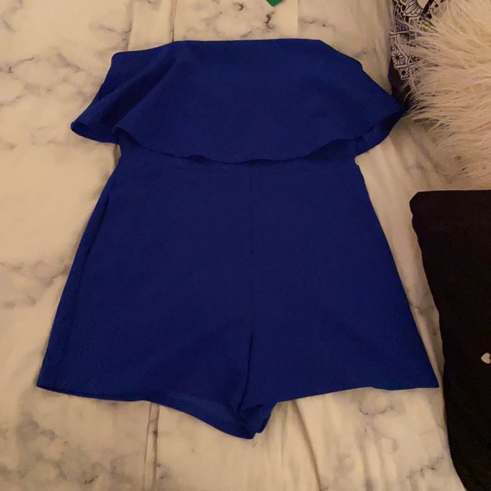 Blue off the shoulder romper
